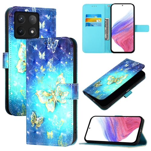 

For Xiaomi 14T Pro 3D Painting Horizontal Flip Leather Phone Case(Golden Butterfly)