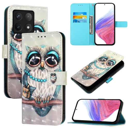 

For Xiaomi 14T Pro 3D Painting Horizontal Flip Leather Phone Case(Grey Owl)