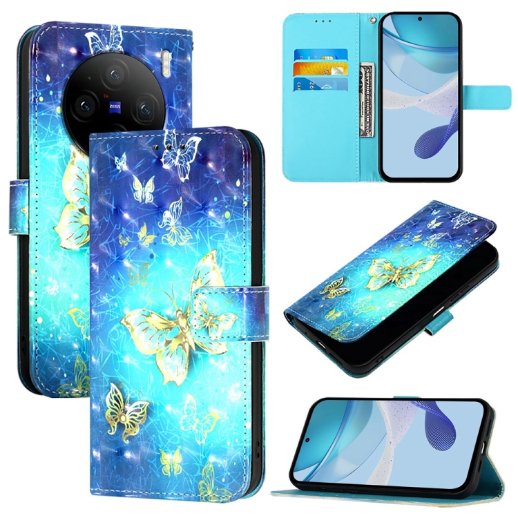 

For vivo X100s 3D Painting Horizontal Flip Leather Phone Case(Golden Butterfly)