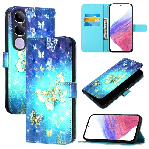 

For vivo V40 Lite 5G IDN 3D Painting Horizontal Flip Leather Phone Case(Golden Butterfly)