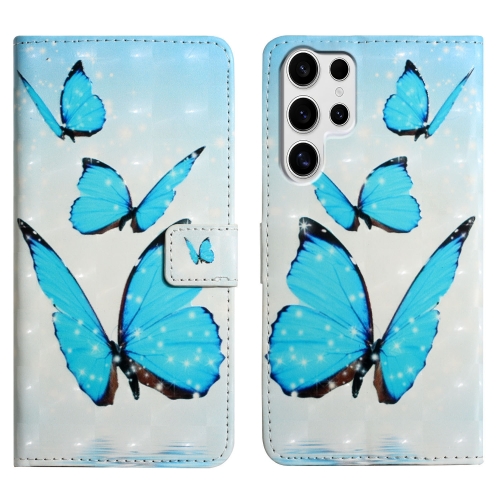 

For Samsung Galaxy S25 Ultra 5G Oil Embossed 3D Drawing Leather Phone Case(3 Butterflies)