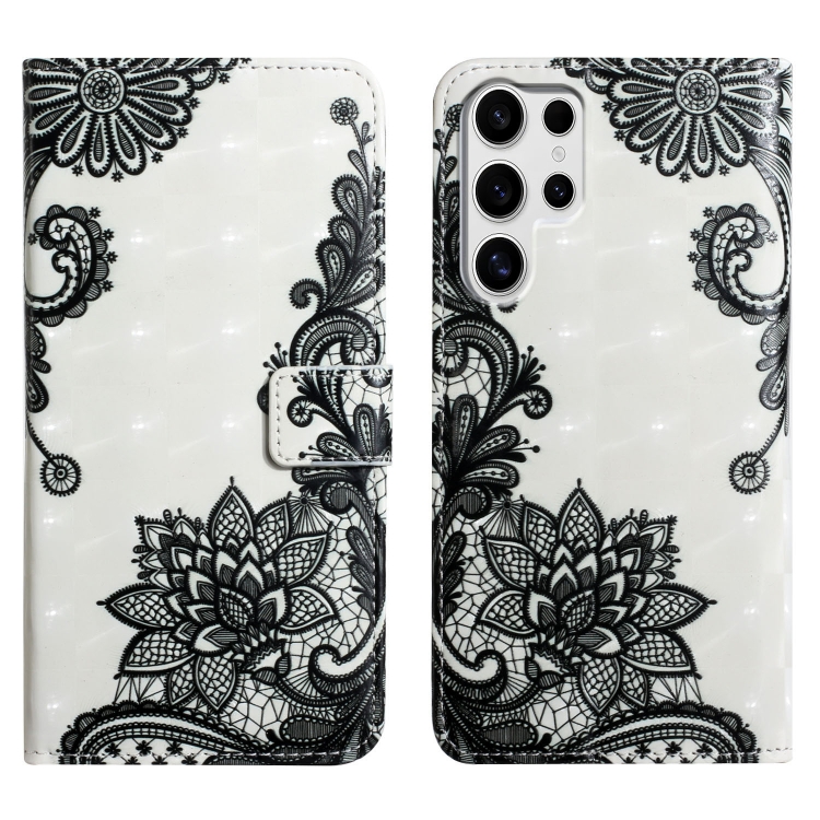 

For Samsung Galaxy S25 Ultra 5G Oil Embossed 3D Drawing Leather Phone Case(Lace Flower)