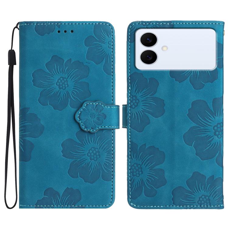 

For Samsung Galaxy S26 Edge 5G Flower Embossing Pattern Leather Phone Case(Blue)