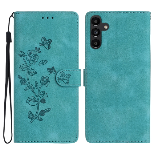 

For Samsung Galaxy S24 FE 5G Flower Butterfly Embossing Pattern Leather Phone Case(Sky Blue)