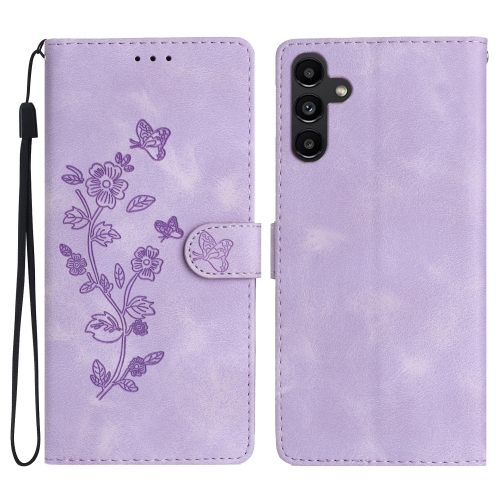 

For Samsung Galaxy S25+ 5G Flower Butterfly Embossing Pattern Leather Phone Case(Purple)