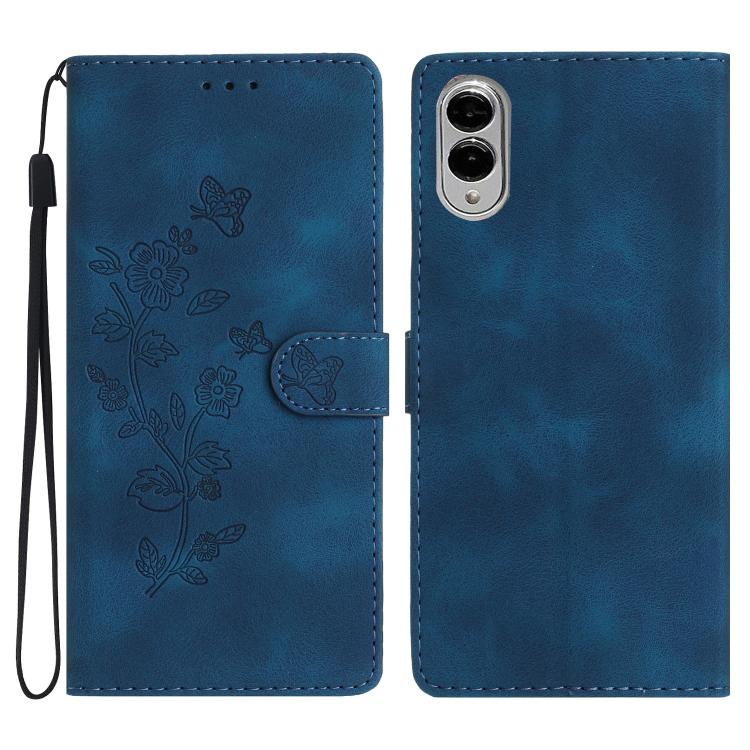 

For Samsung Galaxy S25 Edge 5G Flower Butterfly Embossing Pattern Leather Phone Case(Blue)