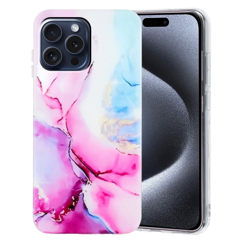 

For iPhone 16 Pro IMD Marble TPU Phone Case(Pink Blue)