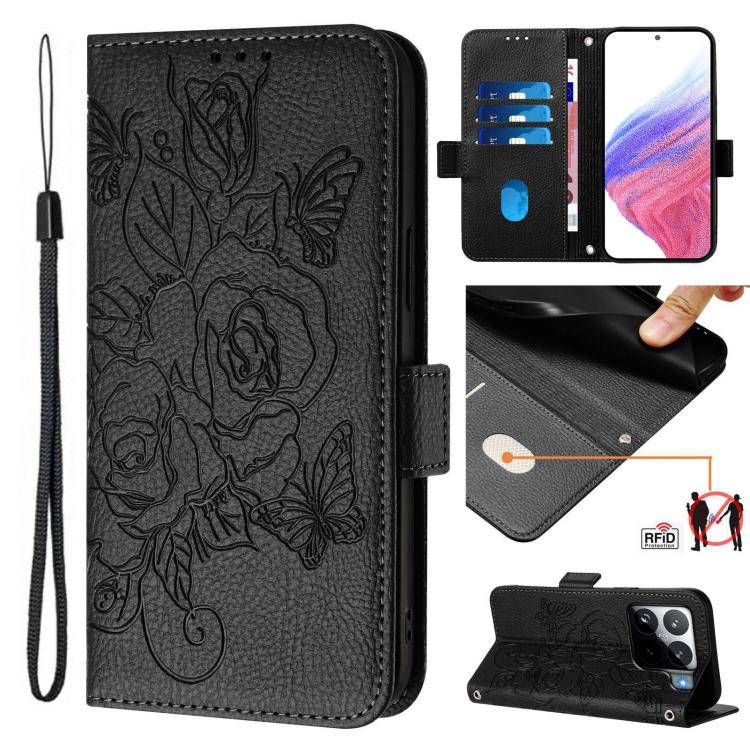 

For Xiaomi 15S Pro 5G Embossed Rose RFID Anti-theft Leather Phone Case(Black)