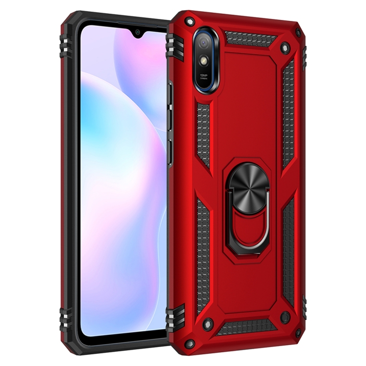 

For Xiaomi Redmi 9A Shockproof TPU + PC Protective Case with 360 Degree Rotating Holder(Red)