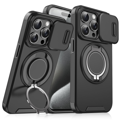 

For iPhone 15 Pro Max Sliding Camshield Ring Holder Phone Case(Black)