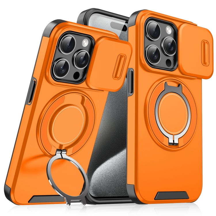 

For iPhone 15 Pro Max Sliding Camshield Ring Holder Phone Case(Orange)