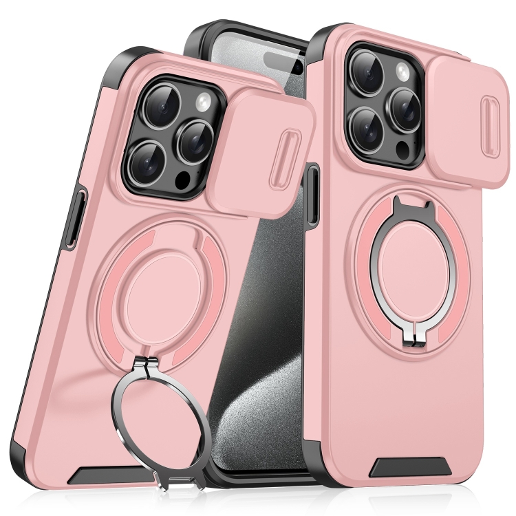 

For iPhone 15 Pro Max Sliding Camshield Ring Holder Phone Case(Pink)