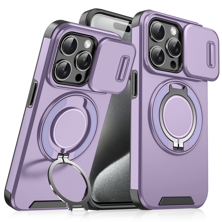

For iPhone 15 Pro Sliding Camshield Ring Holder Phone Case(Purple)