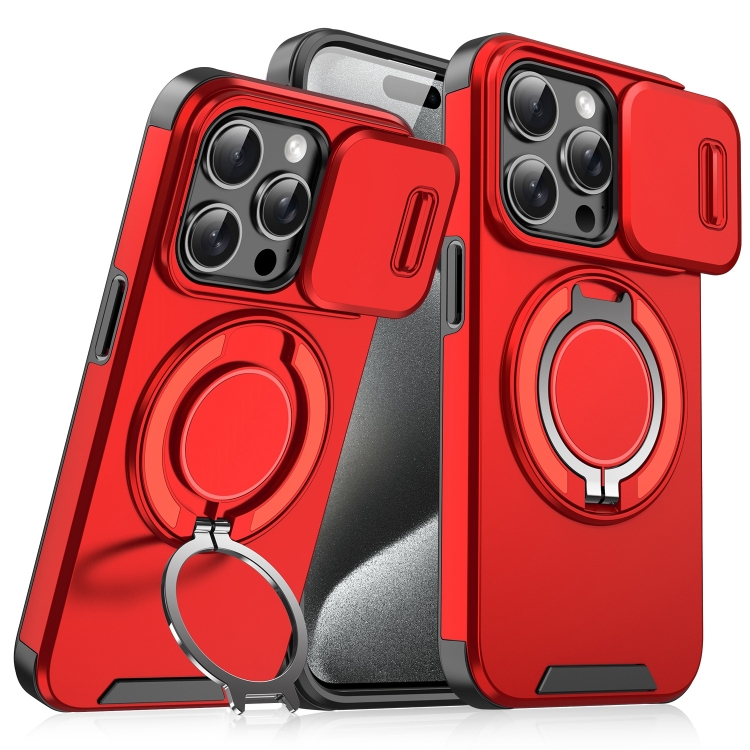 

For iPhone 15 Pro Sliding Camshield Ring Holder Phone Case(Red)
