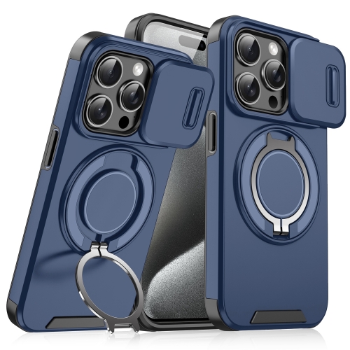 

For iPhone 15 Pro Sliding Camshield Ring Holder Phone Case(Blue)