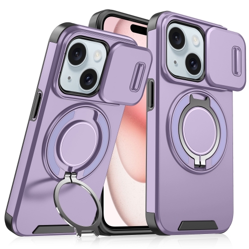 

For iPhone 15 Plus Sliding Camshield Ring Holder Phone Case(Purple)