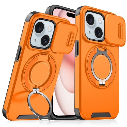 

For iPhone 15 Plus Sliding Camshield Ring Holder Phone Case(Orange)