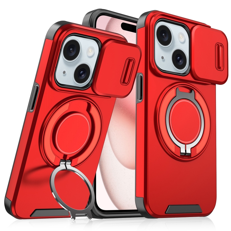 

For iPhone 15 Sliding Camshield Ring Holder Phone Case(Red)