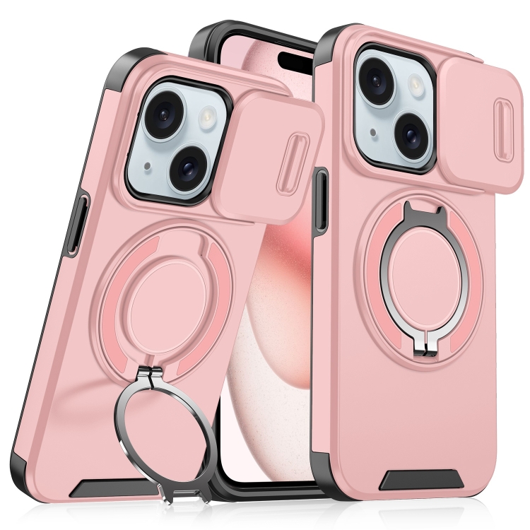 

For iPhone 15 Sliding Camshield Ring Holder Phone Case(Pink)