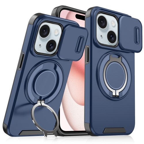 

For iPhone 15 Sliding Camshield Ring Holder Phone Case(Blue)