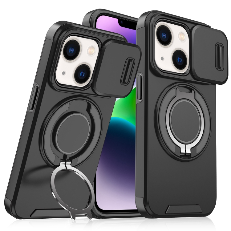 

For iPhone 14 Plus Sliding Camshield Ring Holder Phone Case(Black)