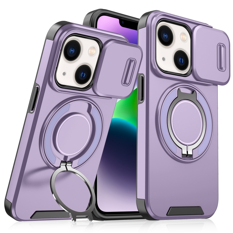 

For iPhone 14 Plus Sliding Camshield Ring Holder Phone Case(Purple)