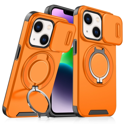

For iPhone 14 Plus Sliding Camshield Ring Holder Phone Case(Orange)