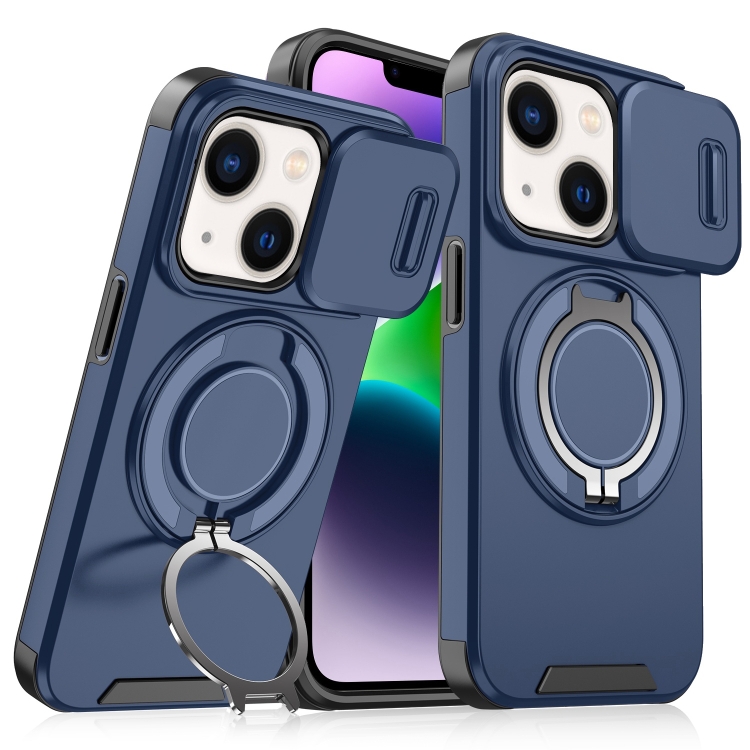 

For iPhone 14 Plus Sliding Camshield Ring Holder Phone Case(Blue)