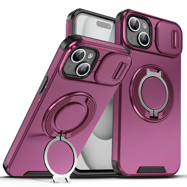For iPhone 14 Plus Sliding Camshield Ring Holder Phone Case(Cherry Red)