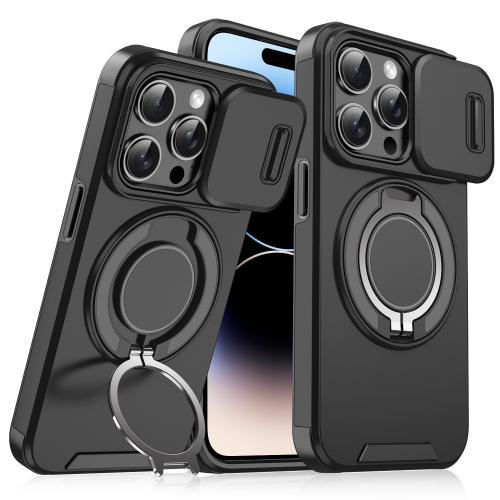 

For iPhone 14 Pro Sliding Camshield Ring Holder Phone Case(Black)