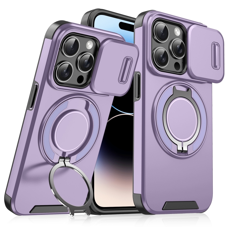 

For iPhone 14 Pro Sliding Camshield Ring Holder Phone Case(Purple)