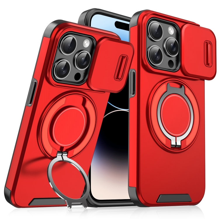 

For iPhone 14 Pro Sliding Camshield Ring Holder Phone Case(Red)