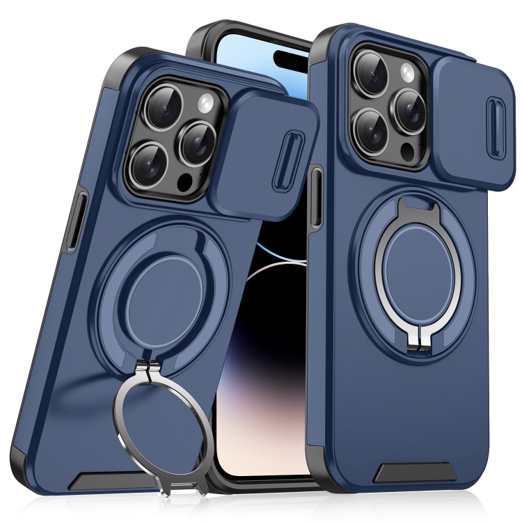 

For iPhone 14 Pro Sliding Camshield Ring Holder Phone Case(Blue)