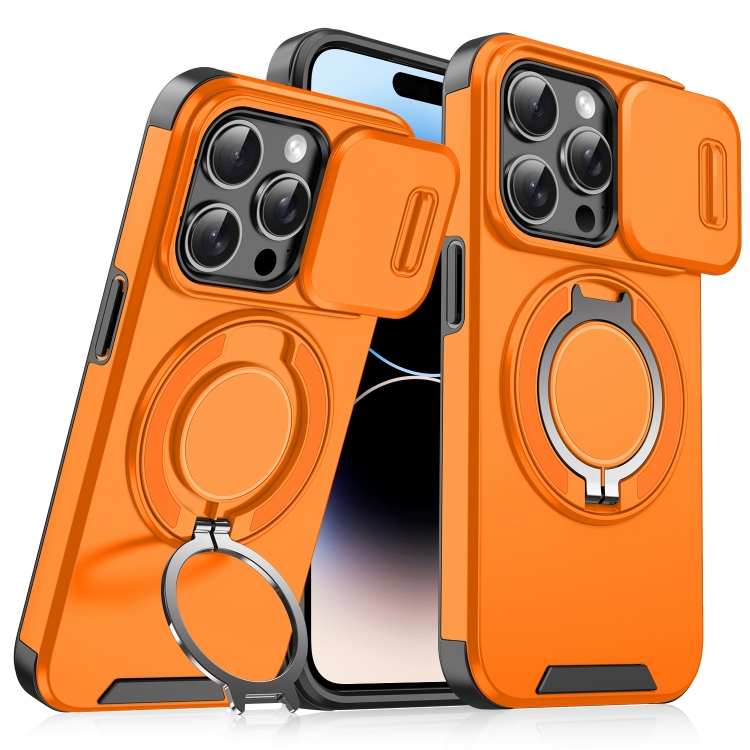 

For iPhone 14 Pro Max Sliding Camshield Ring Holder Phone Case(Orange)