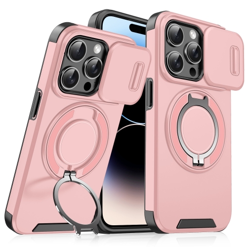 

For iPhone 14 Pro Max Sliding Camshield Ring Holder Phone Case(Pink)