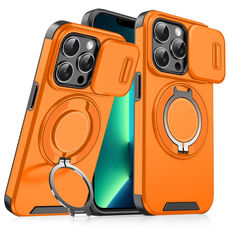 

For iPhone 13 Pro Max Sliding Camshield Ring Holder Phone Case(Orange)