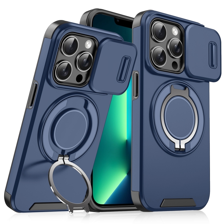 

For iPhone 13 Pro Max Sliding Camshield Ring Holder Phone Case(Blue)