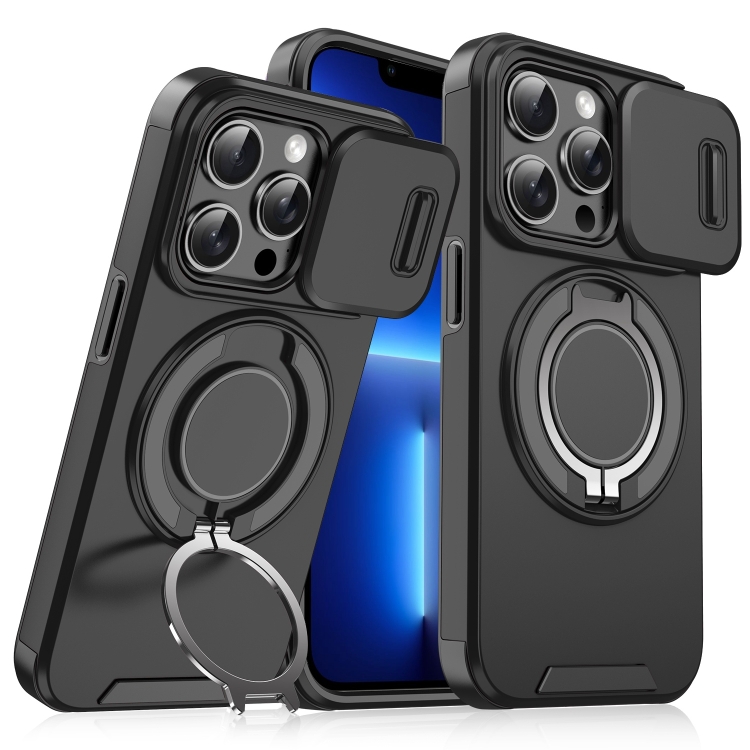 

For iPhone 13 Pro Sliding Camshield Ring Holder Phone Case(Black)