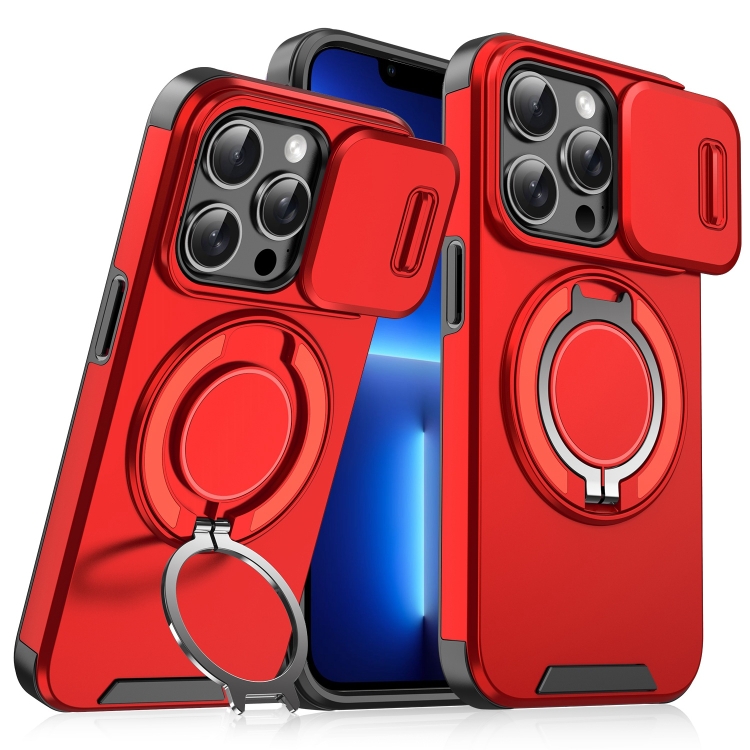 

For iPhone 13 Pro Sliding Camshield Ring Holder Phone Case(Red)