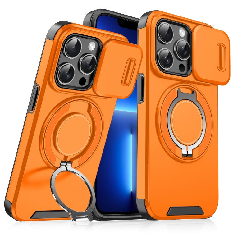 

For iPhone 13 Pro Sliding Camshield Ring Holder Phone Case(Orange)