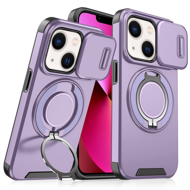 

For iPhone 13 Sliding Camshield Ring Holder Phone Case(Purple)