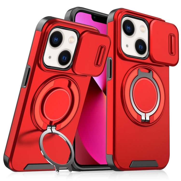 

For iPhone 13 Sliding Camshield Ring Holder Phone Case(Red)