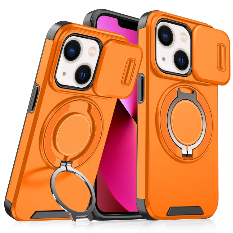 

For iPhone 13 Sliding Camshield Ring Holder Phone Case(Orange)
