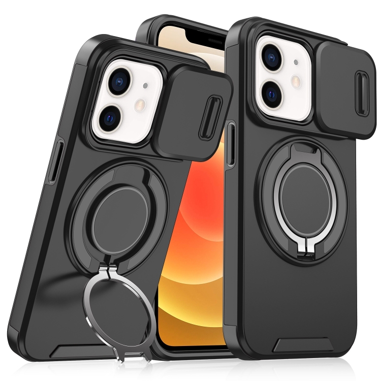 

For iPhone 12 Sliding Camshield Ring Holder Phone Case(Black)