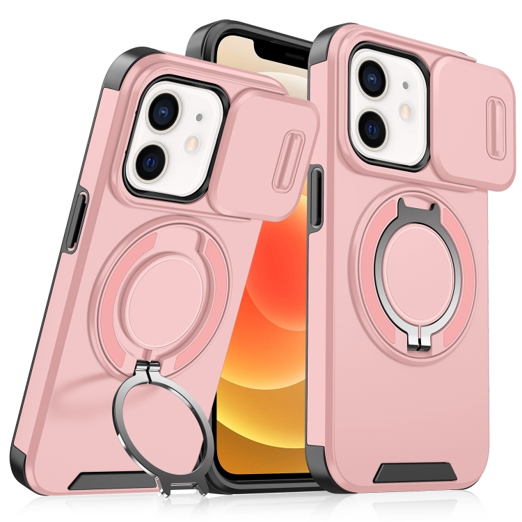 

For iPhone 12 Sliding Camshield Ring Holder Phone Case(Pink)