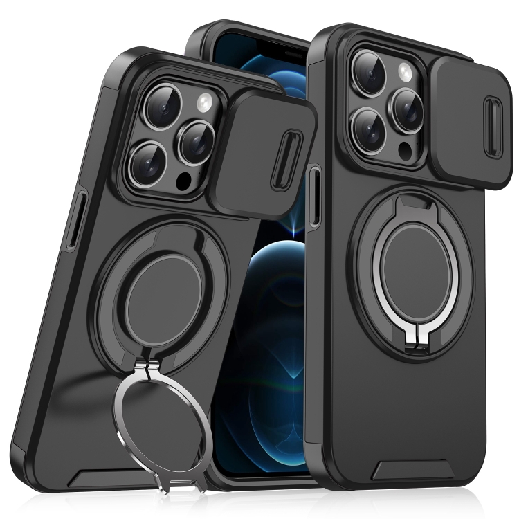 

For iPhone 12 Pro Max Sliding Camshield Ring Holder Phone Case(Black)
