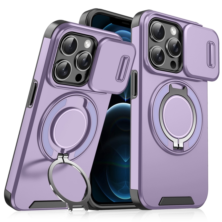 

For iPhone 12 Pro Max Sliding Camshield Ring Holder Phone Case(Purple)