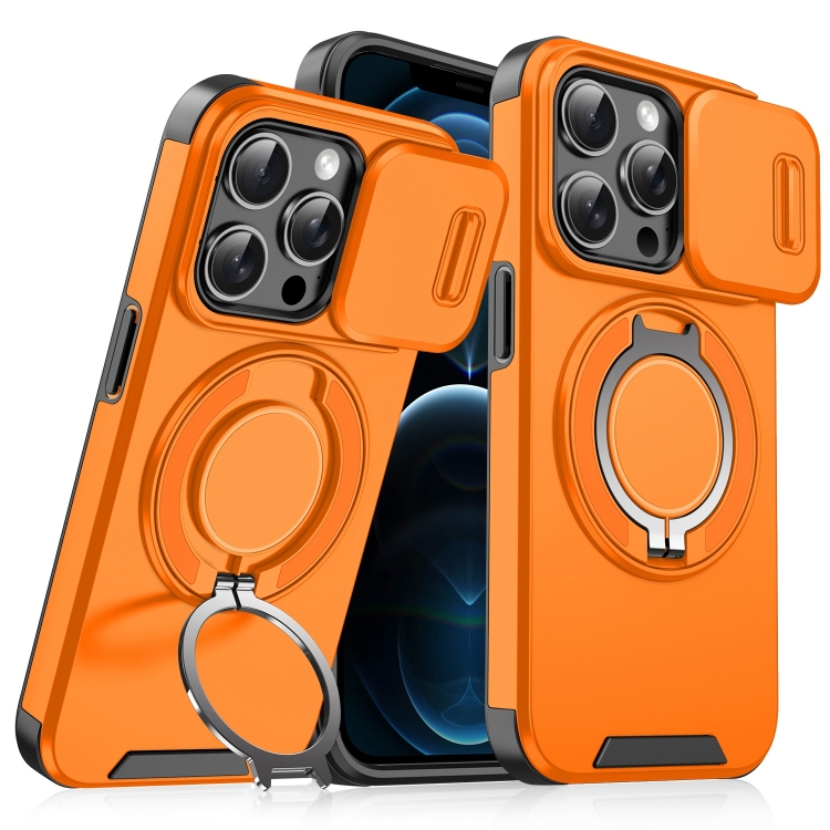 

For iPhone 12 Pro Max Sliding Camshield Ring Holder Phone Case(Orange)