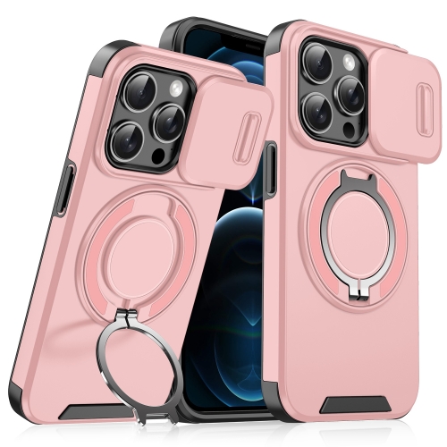 

For iPhone 12 Pro Max Sliding Camshield Ring Holder Phone Case(Pink)