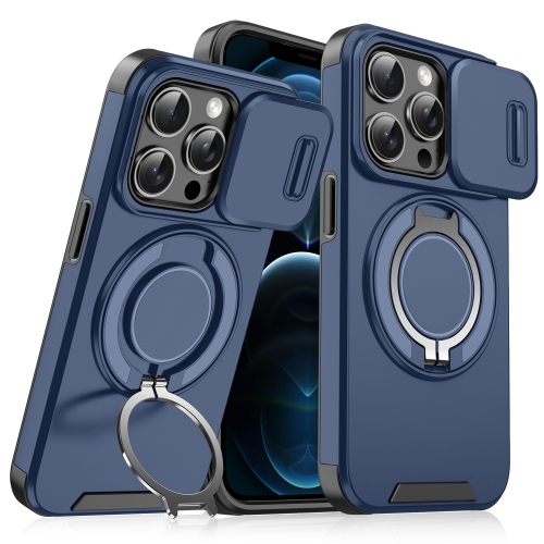

For iPhone 12 Pro Max Sliding Camshield Ring Holder Phone Case(Blue)
